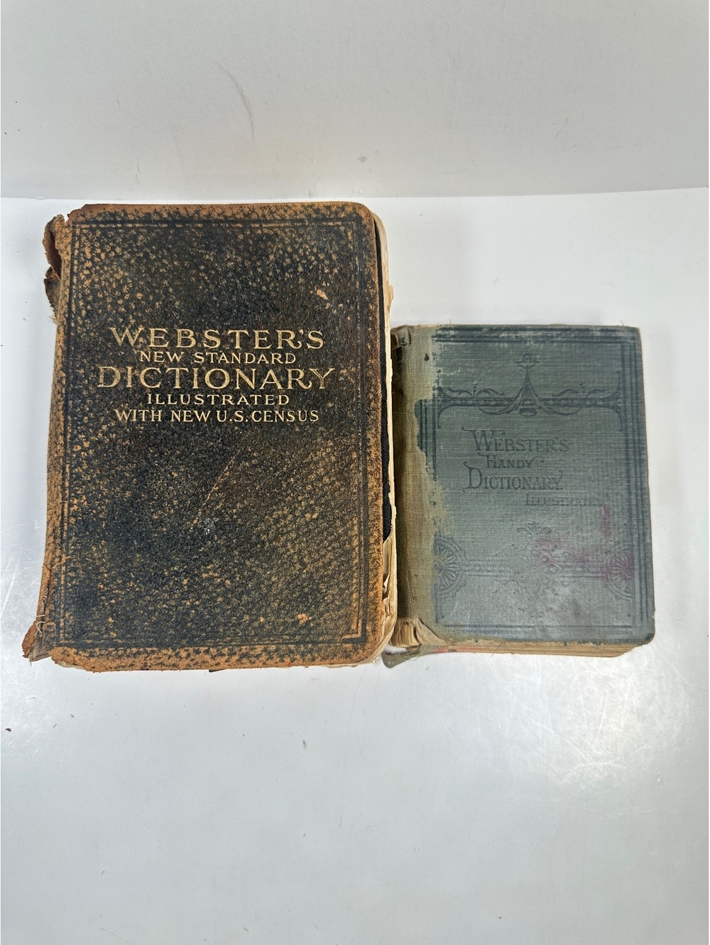 Two Antique Webster’s Dictionaries 1877+ 1911 Illustrated For Craft Collage Art